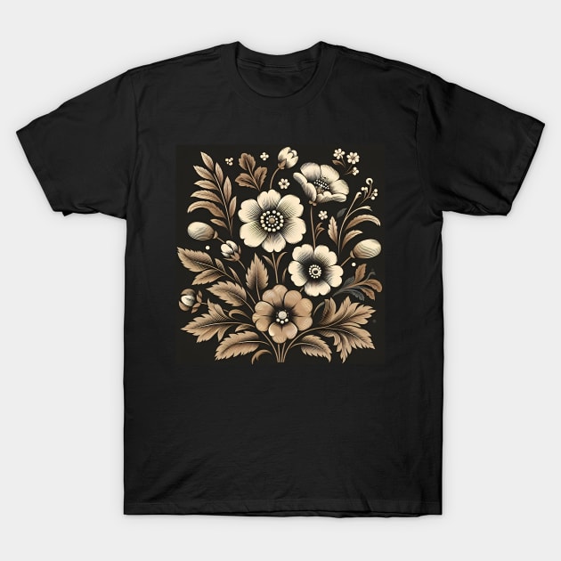 Beige Floral Illustration T-Shirt by Jenni Arts